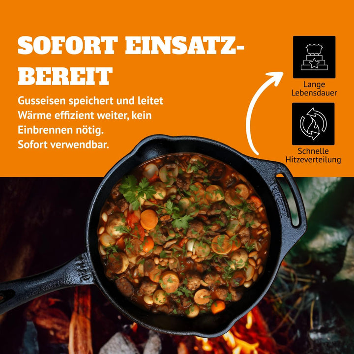 Petromax Feuerpfanne mit Stiel - Pfanne aus Gusseisen für alle Grill- und Herdarten, Gasflamme, Back