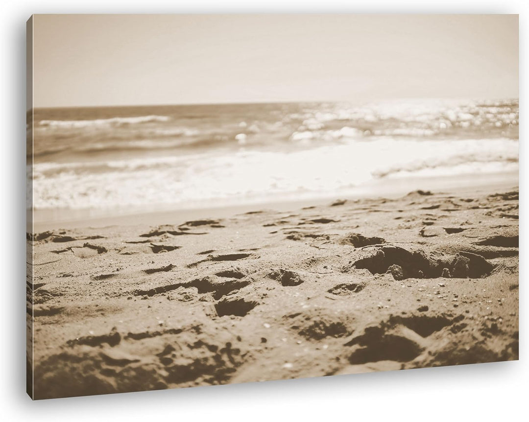 deyoli bezaubernder Sandstrand Format: 60x40 Effekt: Sepia als Leinwand, Motiv fertig gerahmt auf Ec