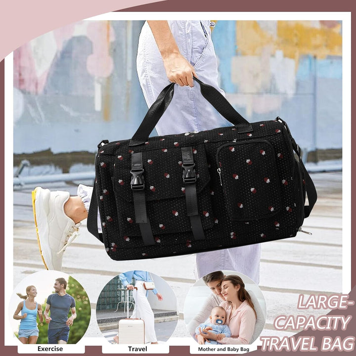 Reisetasche Damen, Sporttasche Damen mit Schuhfach, Nassfach and Kleine Geldbörse, Erdbeere Gym Bag,