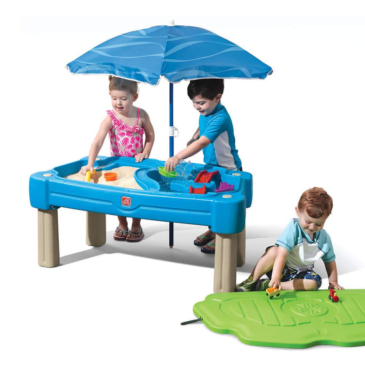 Step2 Cascading Cove Sand & Wassertisch mit Sonnenschirm | Wasserspieltisch für Kinder in Grün | Was