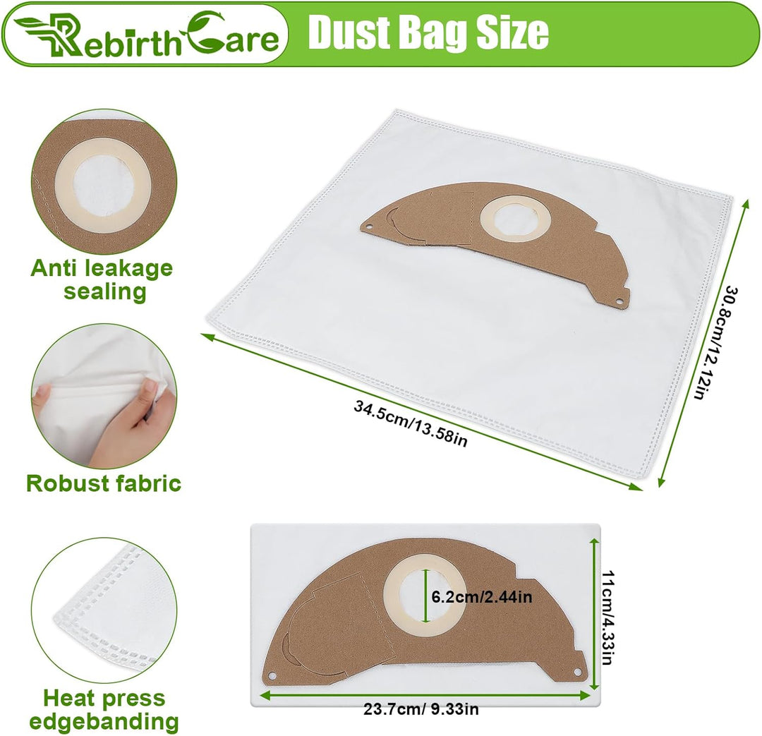 Rebirthcare 15 stück wd2 ersatzbeutel für kärcher 6.904-322.0 mv2 wd 2.200 bis wd 2.550 a2000 bis 20