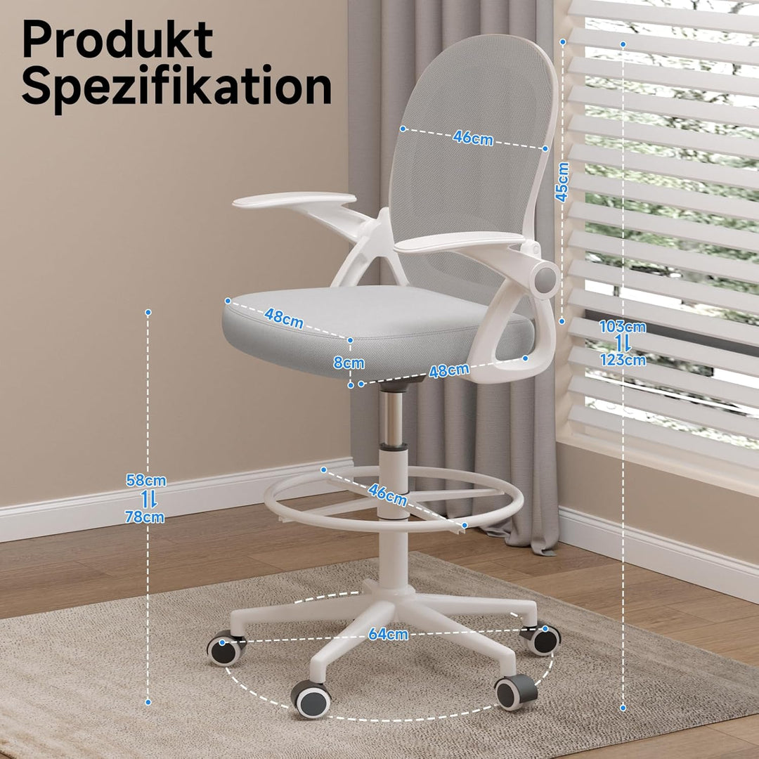 rattantree Ergonomischer Bürostuhl, Schreibtischstuhl mit Verstellbare Fussstütze Ring, Höhenverstel