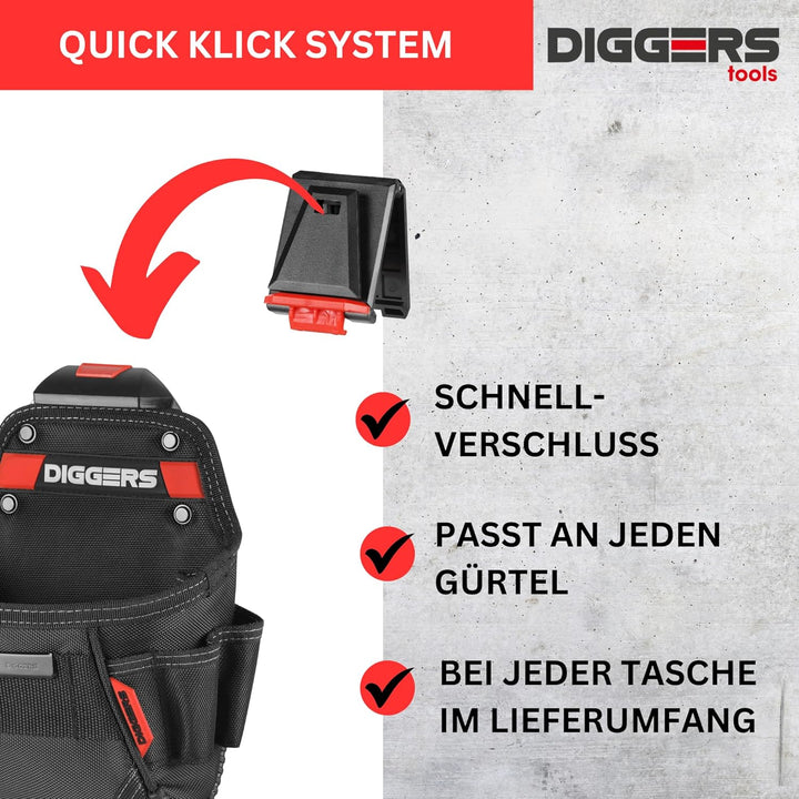 Diggers Tools - Akkuschrauber Holster Werkzeugtasche - [ Grösse L ] Flexibel Kombinierbare Werkzeugt