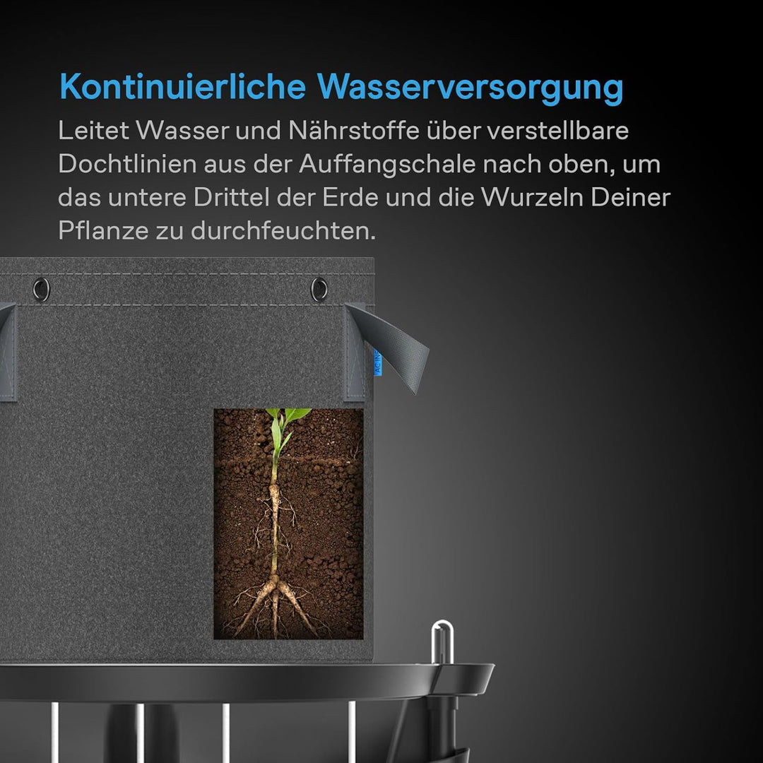 AC Infinity Selbstbewässernder Stoff-Topfboden, 4er-Pack Auto-Bewässerungssystem mit Reservoir-Messg