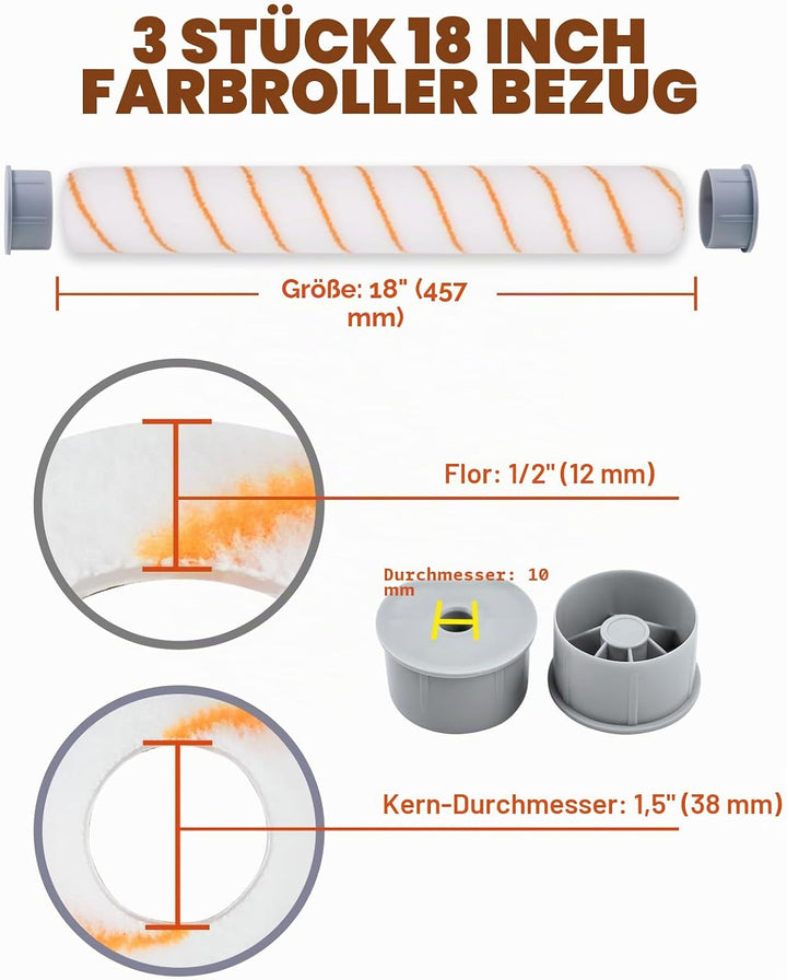 ROLLINGDOG gross Farbrollerabdeckung für Decken, Wände, Böden, Decks, Malerei, 45,7 cm, 3 Stück 1/2"