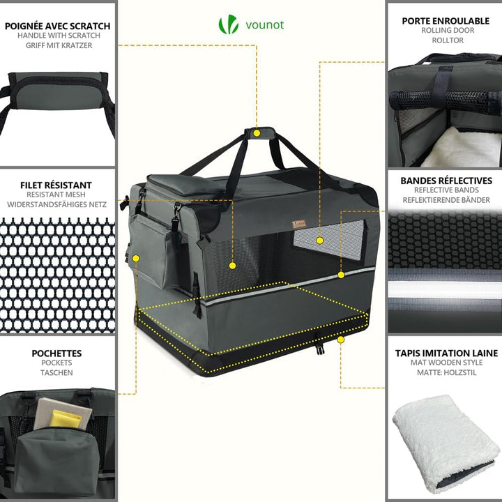 VOUNOT Hundebox faltbar, Transportbox Katze Hunde, Hundetasche, Oxford-Gewebe, Netzstoff, Atmungsakt