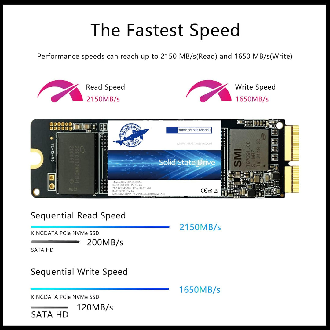 Dogfish 2TB SSD für MacBook NVMe PCIe Gen3x4 M.2 2280, Internes Solid State Drive Upgrade für MacBoo