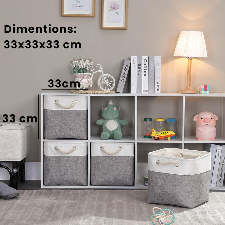 Mangata Aufbewahrungsbox Stoff 33x33x33 cm, aufbewahrungskorb Grau Weiss, Korbe Stoff in Würfel für