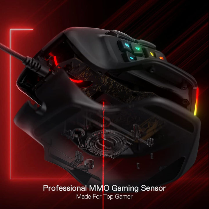 Redragon M811 Aatrox MMO Gaming Maus, 15 programmierbare Tasten kabelgebundene RGB Gamer Maus mit er