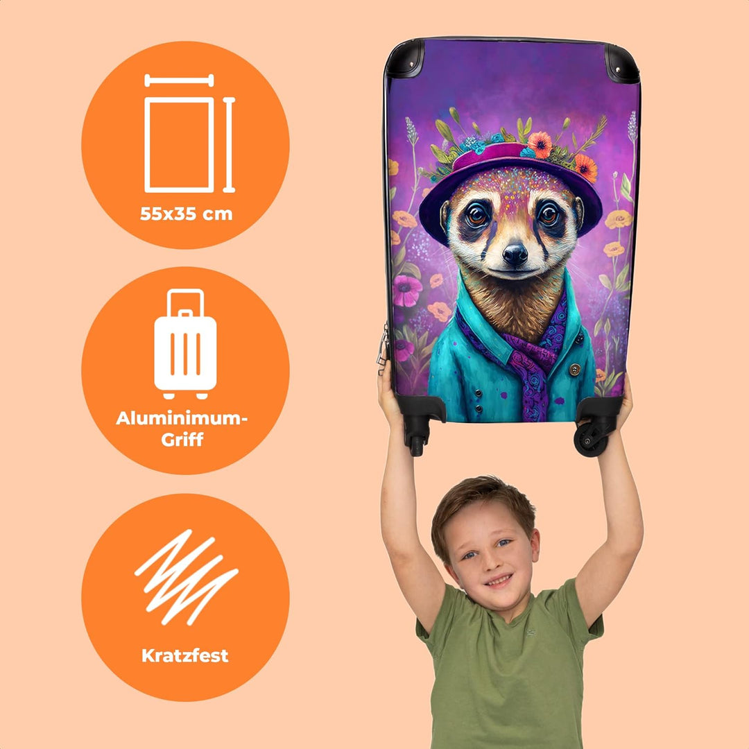 NoBoringSuitcases.com® Hartschalenkoffer Mädchen Koffer fürs Handgepäck Reisekoffe Kinder Erdmännche