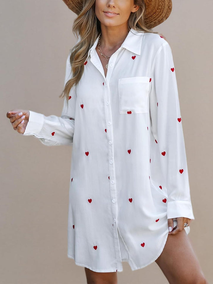 CUPSHE Langarm-Hemdkleid für Damen, durchsichtiges Blusentop mit Knöpfen, weisser Streifen XS White