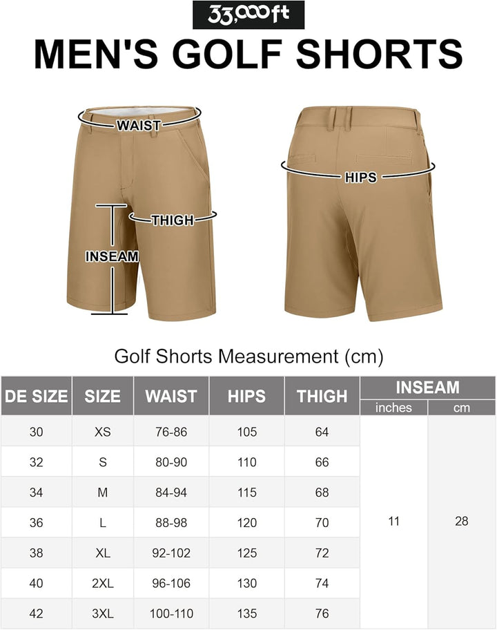 33,000ft Herren Golf Shorts Stretch Kurze Golfhosen Leichte Schnelltrocknende 11" Bermuda Shorts Kur