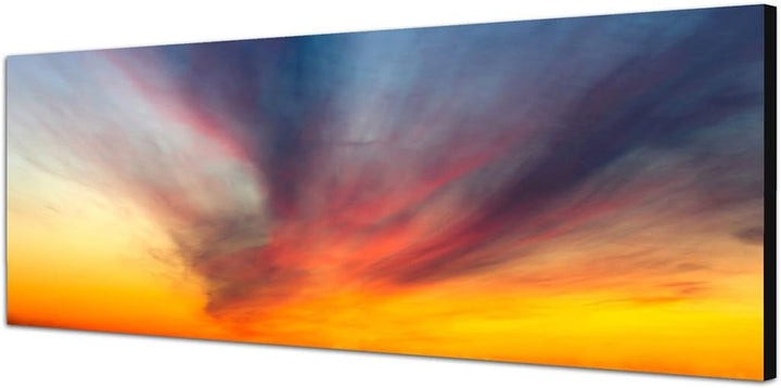 Paul Sinus Art Panoramabild auf Leinwand und Keilrahmen 150x50cm Himmel Wolkenschleier Abendsonnenli