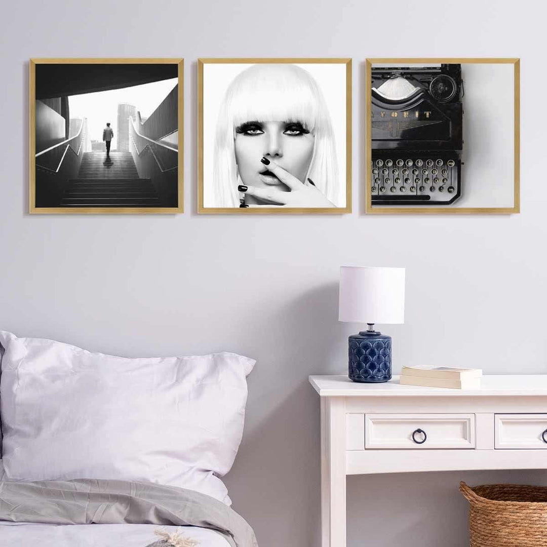 PHOTOLINI Bilderrahmen 40x40 Gold, 3er Set Bilderrahmen quadratisch 40x40 Holz MDF mit bruchsicherem