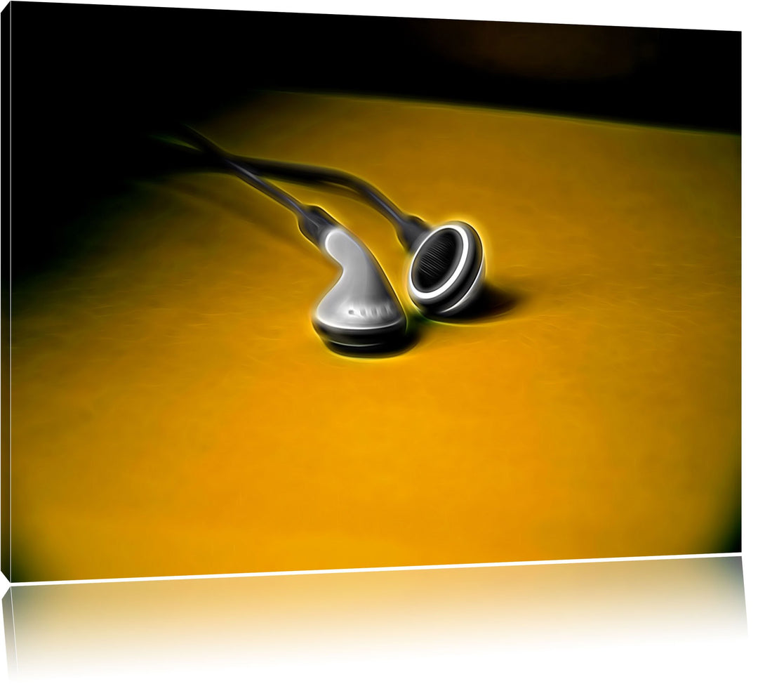 Dark klassische kleine Kopfhörer schwarz/weiss Deluxe Format: 100x70 cm auf Leinwand, XXL riesige Bi