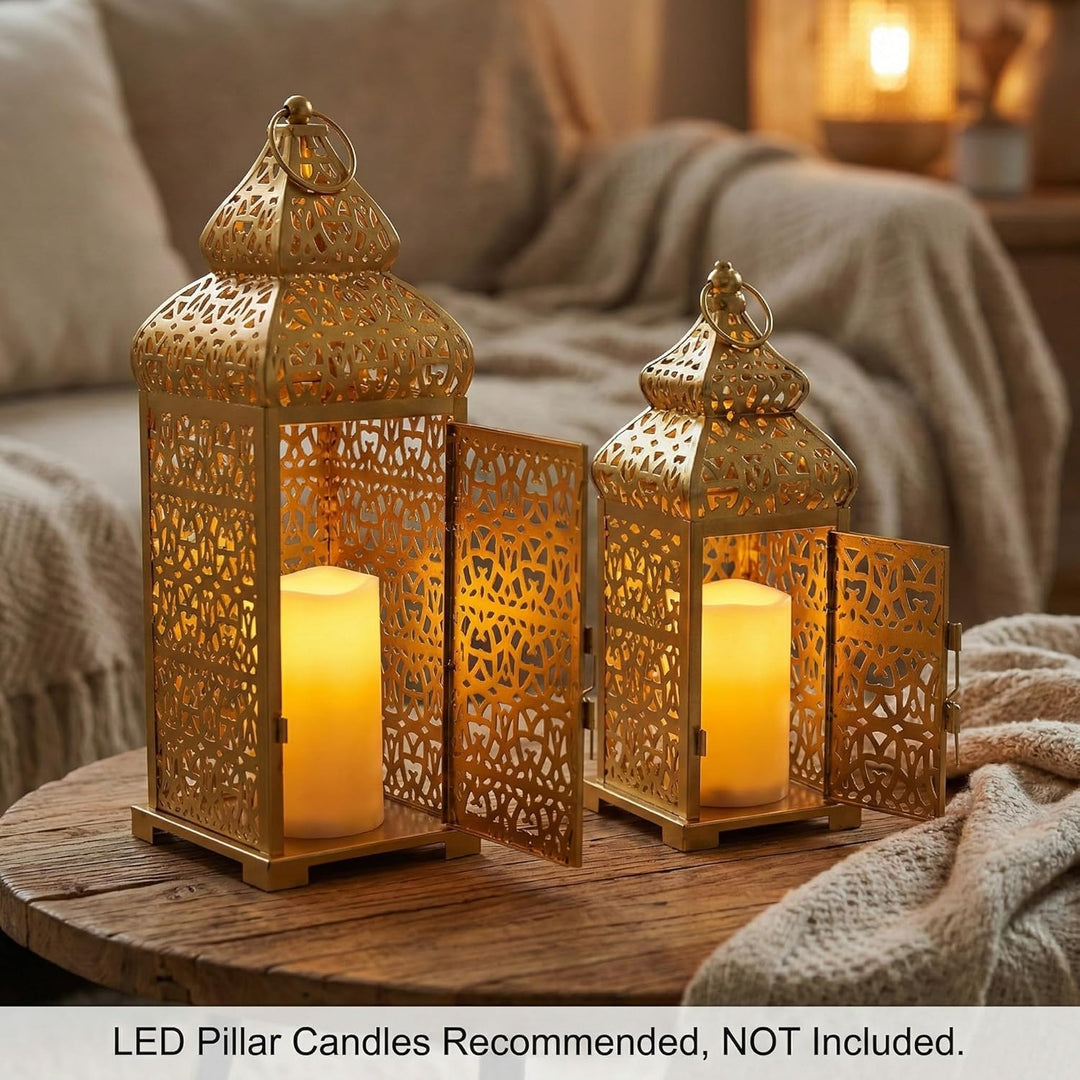 VELA LANTERNS Grosse goldene Tempel marokkanische Laterne Lampe Dekorative Kerzenhalter für Ramadan-