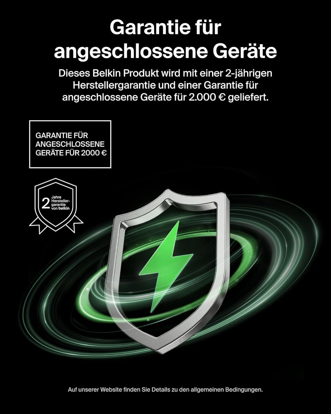 Belkin SmartProtect 2 Port USB C Ladegerät, 50W, GaN-Ladegerät mit 2 Anschlüssen, 1 m USB-C-Kabel, S