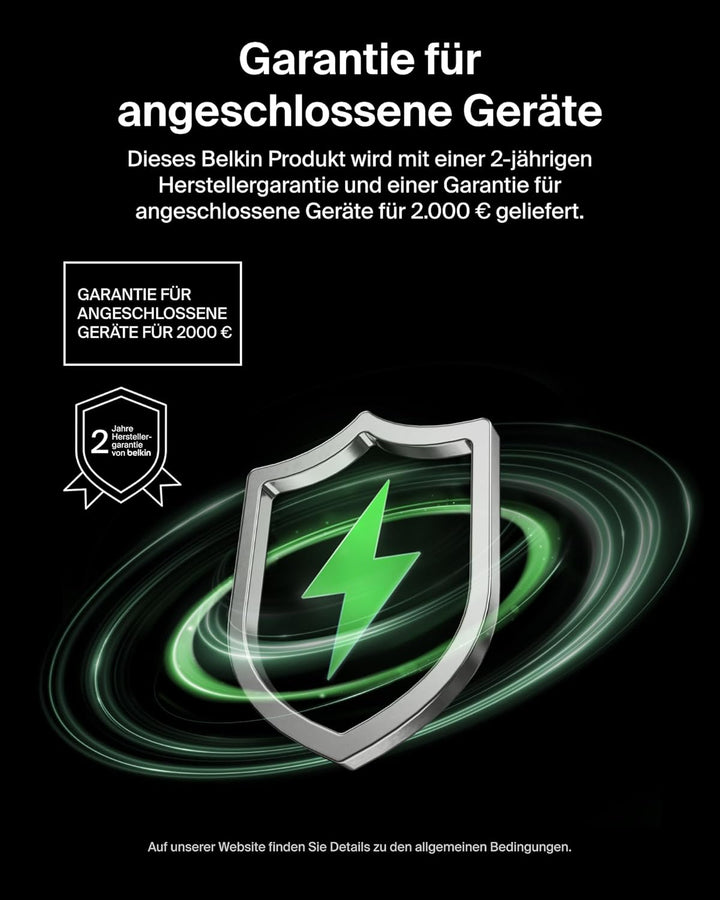 Belkin SmartProtect 2 Port USB C Ladegerät, 50W, GaN-Ladegerät mit 2 Anschlüssen, 1 m USB-C-Kabel, S
