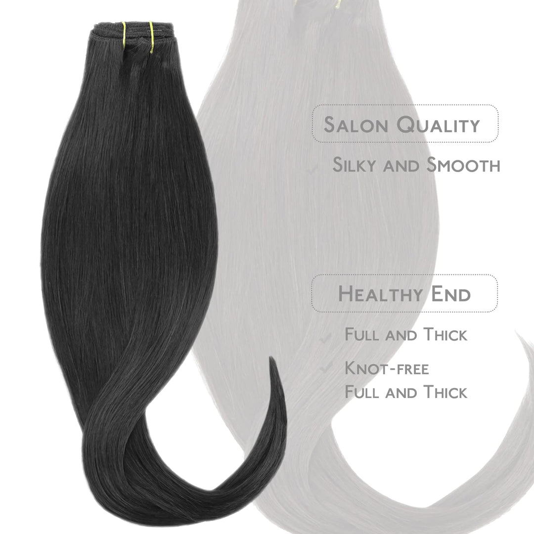 WENNALIFE Clip in Extensions Echthaar, 70g 7pcs 45cm Natürliches Schwarz Echthaar Extensions Clip in
