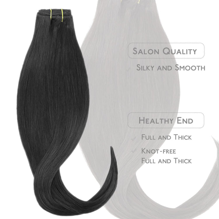 WENNALIFE Clip in Extensions Echthaar, 70g 7pcs 45cm Natürliches Schwarz Echthaar Extensions Clip in