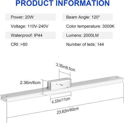 Klighten LED Spiegelleuchte Bad 60cm Spiegellampe 20W, Badleuchte Badlampe Wand, Badezimmerlampe übe