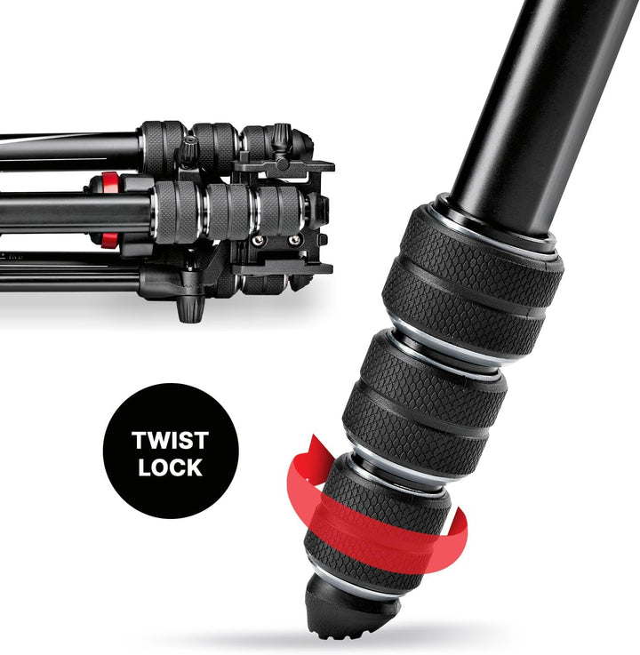 Manfrotto Travel Befree Live Aluminium Stativ Twist, Videokopf, schwarz, kompakt (MVKBFRT-LIVEUS) Be
