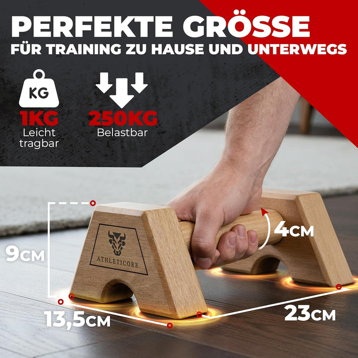 Liegestützgriffe Set (2x) aus Buchenholz - ohne Wackeln - gelenkschonend & rutschfest – Parallettes