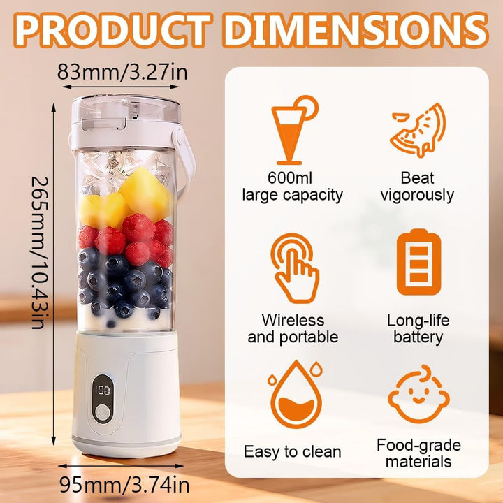 600ml Tragbarer Mixer, Smoothie Maker to Go, Mini Mixer mit 12 Edelstahlklinge, Wiederaufladbar Port