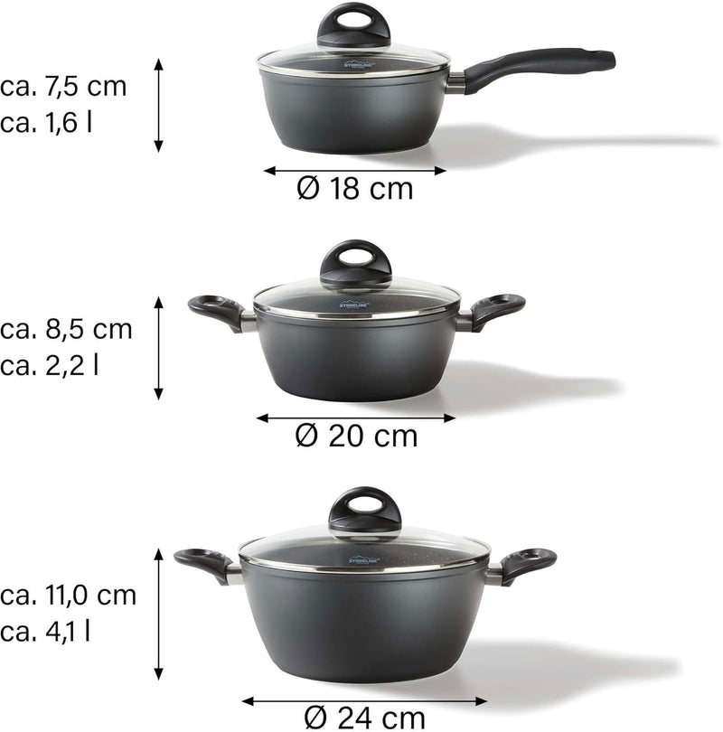 STONELINE Ceramic Keramik Topfset 6 teilig 18/20/24cm Topf mit Deckel Töpfe PFAS-frei Antihaft Topf