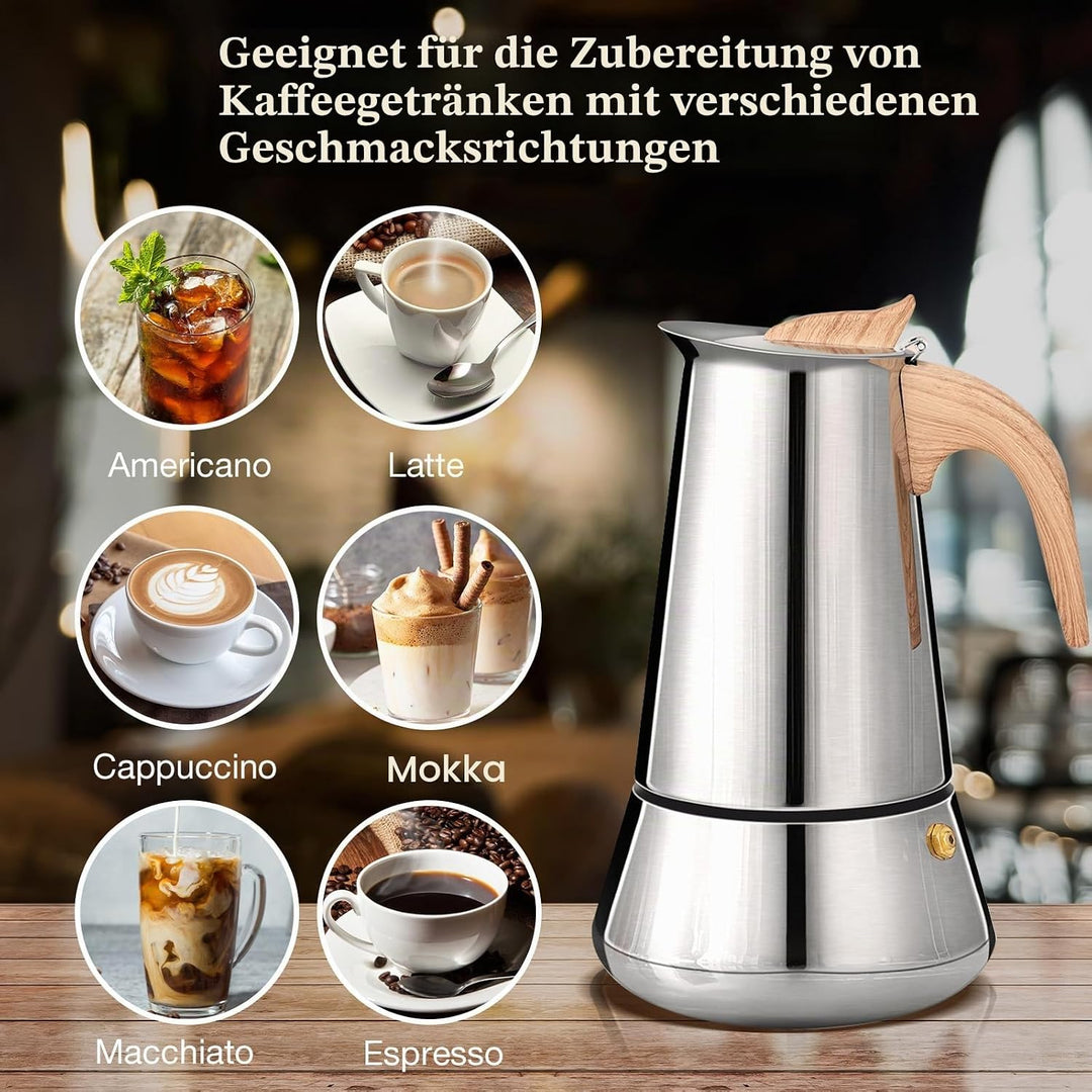 Romon Espressokocher, Edelstahl Mokkakanne 350ml Induktion, Geeignet für Alle Herdarten Gas, Elektro