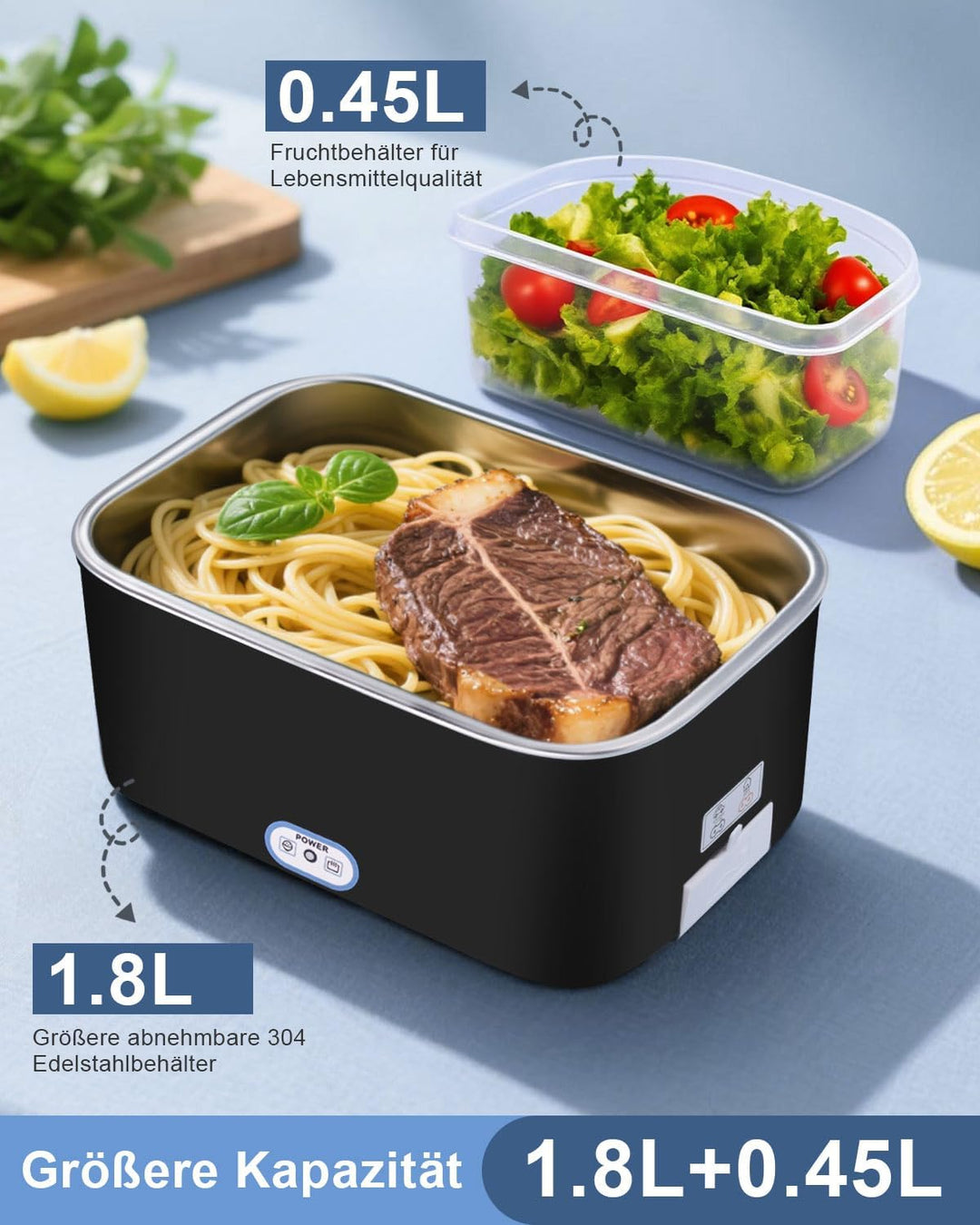 AUTOPkio Elektrische Lunchbox 1,8L 80W, Grosser Beheizbare Speisenwärmer für Auto LKW Büro 12V/24V/2