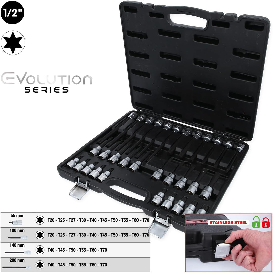 KS Tools 911.4550 EVOLUTION Series 1/2" Bit-Stecknuss-Satz für Torx® Schrauben, 32-tlg