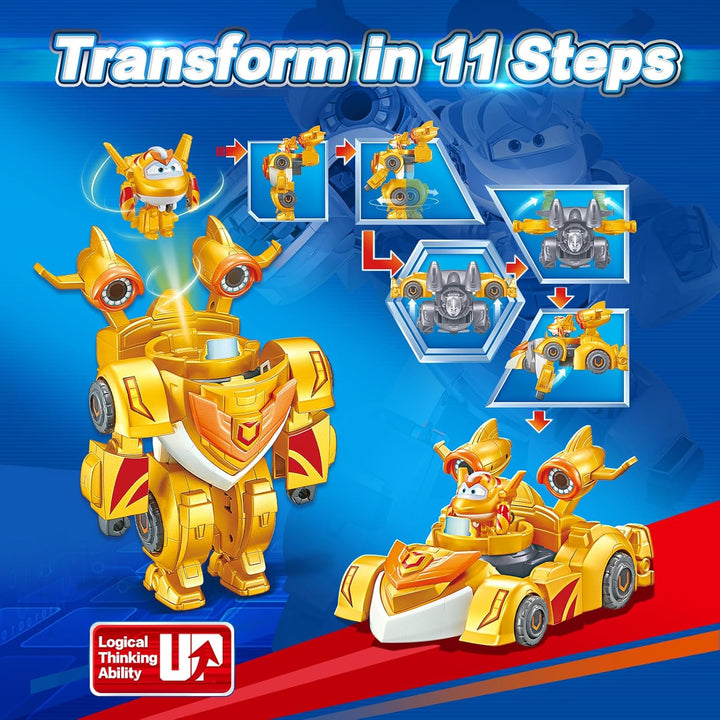 Super Wings EU770352 - Super Robot Suit Golden Boy, ca. 18 cm grosse verwandelbare Spiel-Figur, 2-in