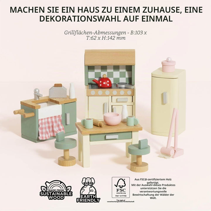 Le Toy Van – Daisylane Küche aus Holz für Puppenhaus-Zubehörset für Puppenhäuser | Puppenhaus-Möbels
