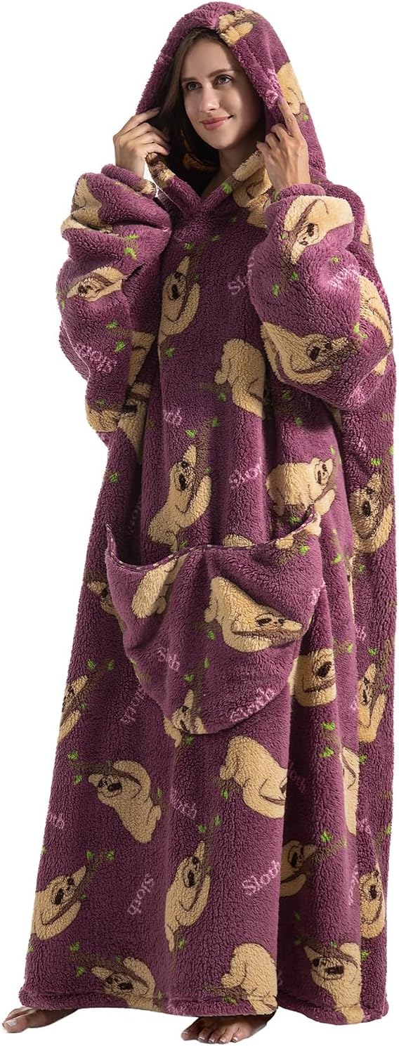 Ultra Weiche Hoodie Decke mit Ärmeln Warme Flanell Decke zum Anziehen für Zuhause Sofa und Bett, Kus