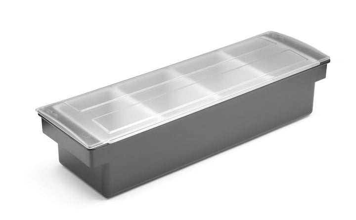 HENDI Zutatenbehälter, Schwarzer ABS Kunststoff mit transparentem Polykarbonat Deckel, mit 4 weissen