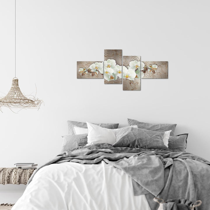 Runa Art Bild Modern Blumen Orchidee - Made in Germany - Wandbilder Abstrakt Beige Braun 4 Teilig 20