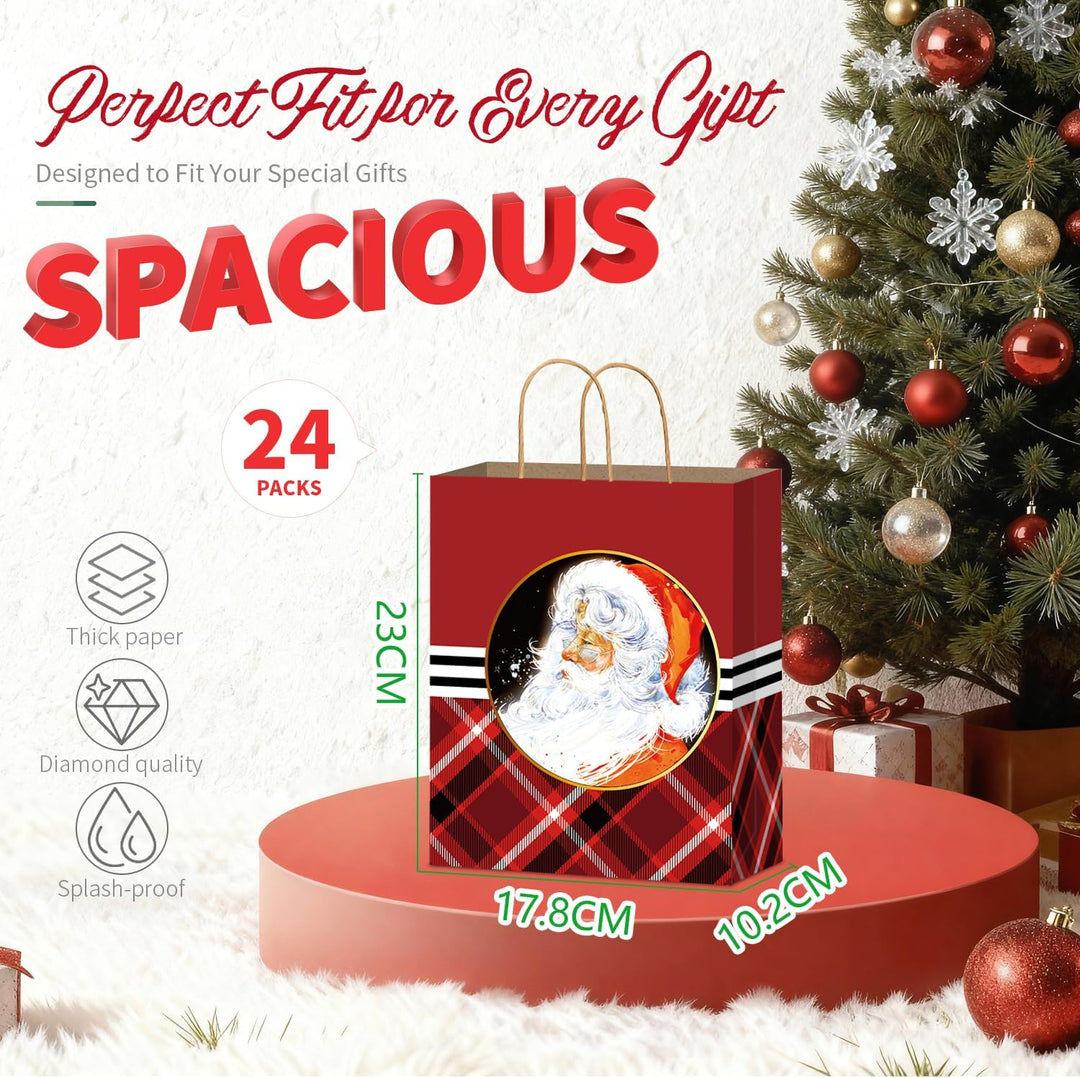 DECHISY 24 Stück Geschenktüten Weihnachten Klein, Papiertüten Weihnachten mit Griffen, Weihnachtsges