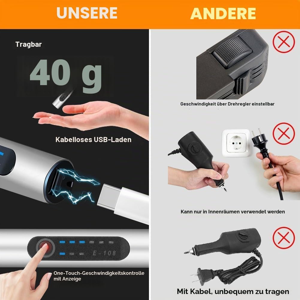 Ainiv 3-Gang-Elektro-Mini-Bohrstift, Wiederaufladbare DIY Handbohrer Elektrisch, Mini Bohrmaschine m