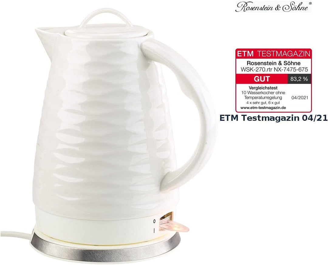 Rosenstein &amp; Söhne Keramik Wasserkocher: Porzellan-Wasserkocher WSK-270.rtr, 1,7 Liter, 1.500 Watt (