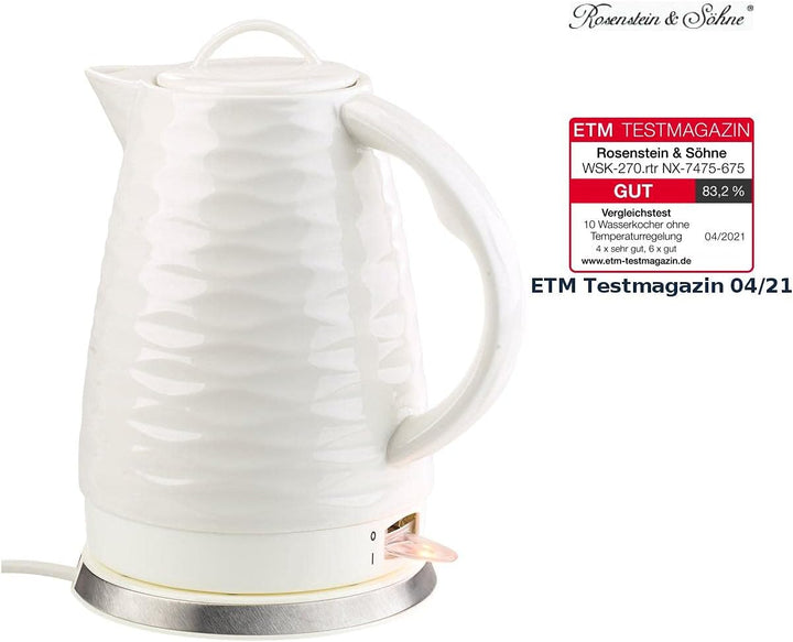 Rosenstein &amp; Söhne Keramik Wasserkocher: Porzellan-Wasserkocher WSK-270.rtr, 1,7 Liter, 1.500 Watt (