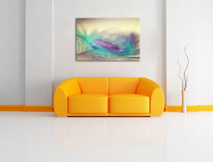 Pixxprint Pfauenfeder Detailaufnahme / 100x70cm Leinwandbild bespannt auf Holzrahmen/Wandbild Kunstd