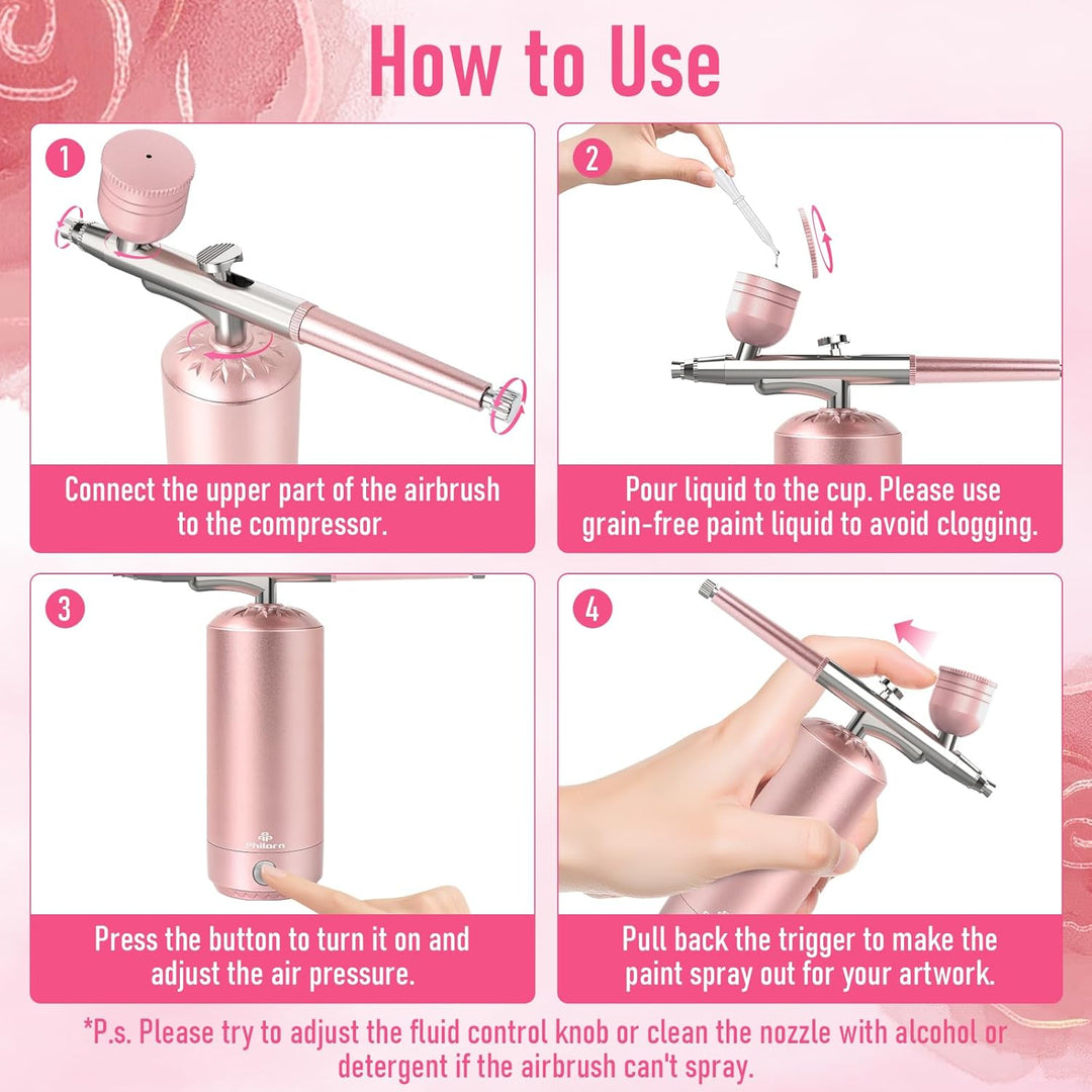 PHILORN Airbrush Set mit Kompressor, tragbare kabellose Airbrush für Friseurarbeiten, Nagelkunst, Ku