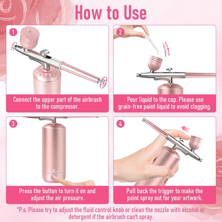 PHILORN Airbrush Set mit Kompressor, tragbare kabellose Airbrush für Friseurarbeiten, Nagelkunst, Ku