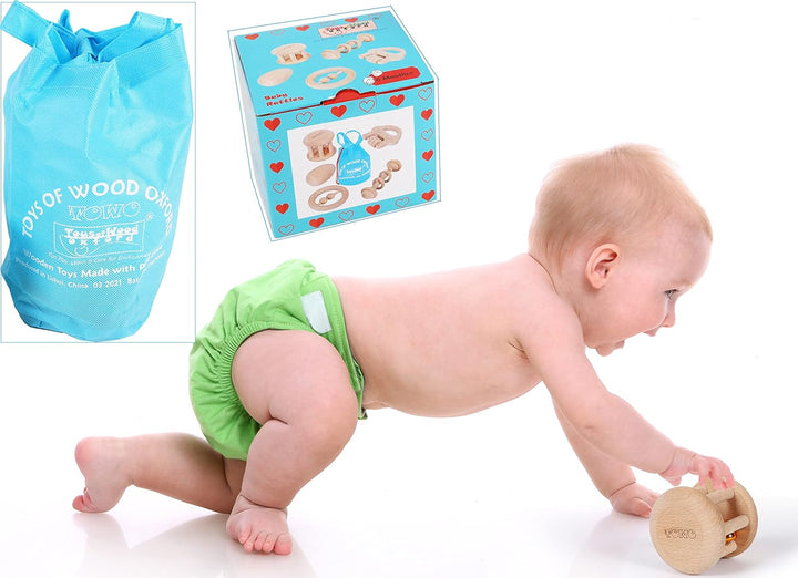 TOWO Holzrasseln Maracas Babyspielzeug 6 Monate - Bio-Öko Kleinkinder Greifen Zahnen Natürliches Mus