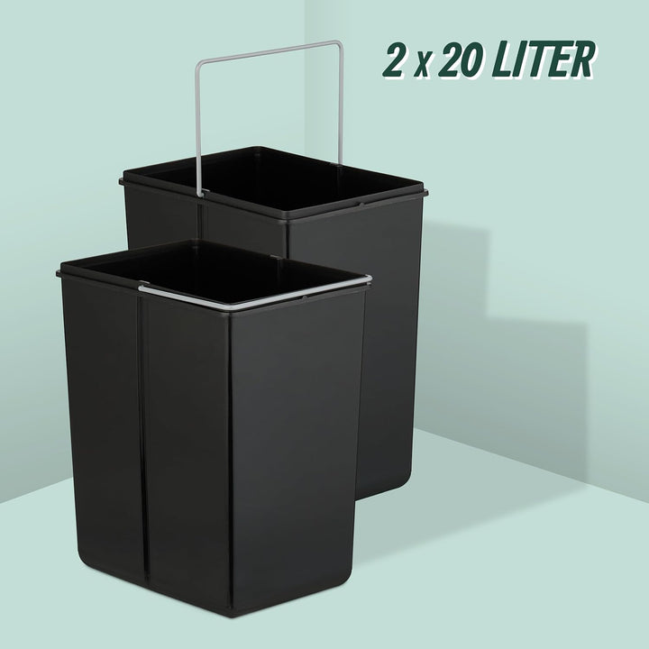 Relaxdays Einbaumülleimer, 2 Fächer, 2X 20 l, HxBxT: 41,3 x 34 x 51,8 cm, ausziehbar, Müllsystem Unt