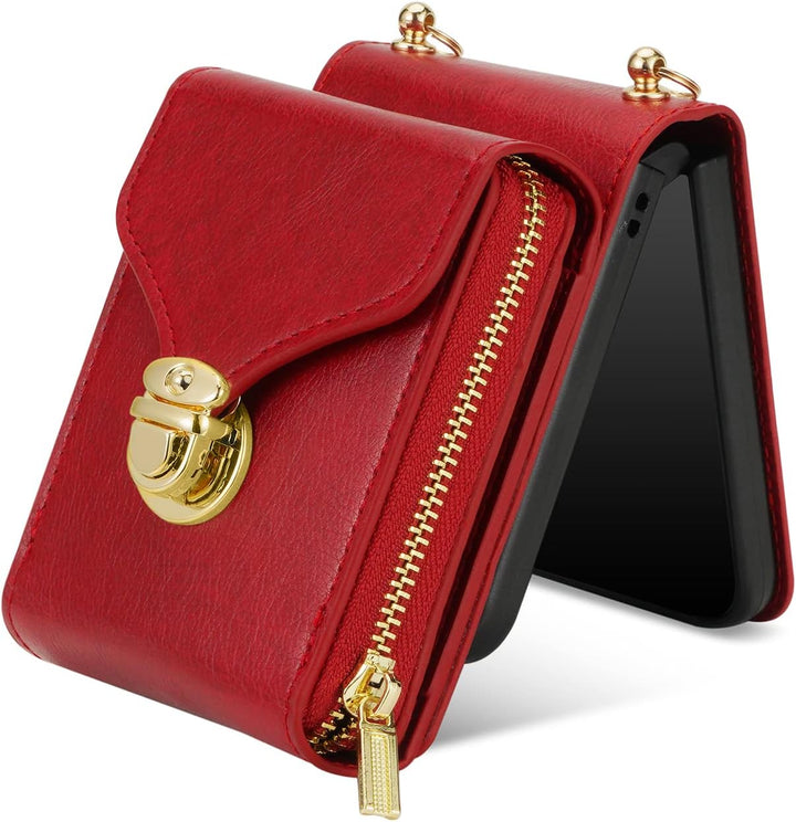 UDBKKDX Brieftasche Handyhülle für Samsung Galaxy Z Flip 4, Schnalle Frauen Mattes Leder hülle mit B