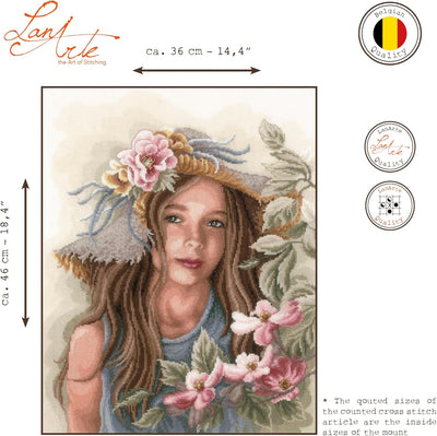 Lanarte Kreuzstichset Mädchen mit Hut, Kreuzstichpackung mit Zählmuster, Baumwolle, Mehrfarbig, 36 x