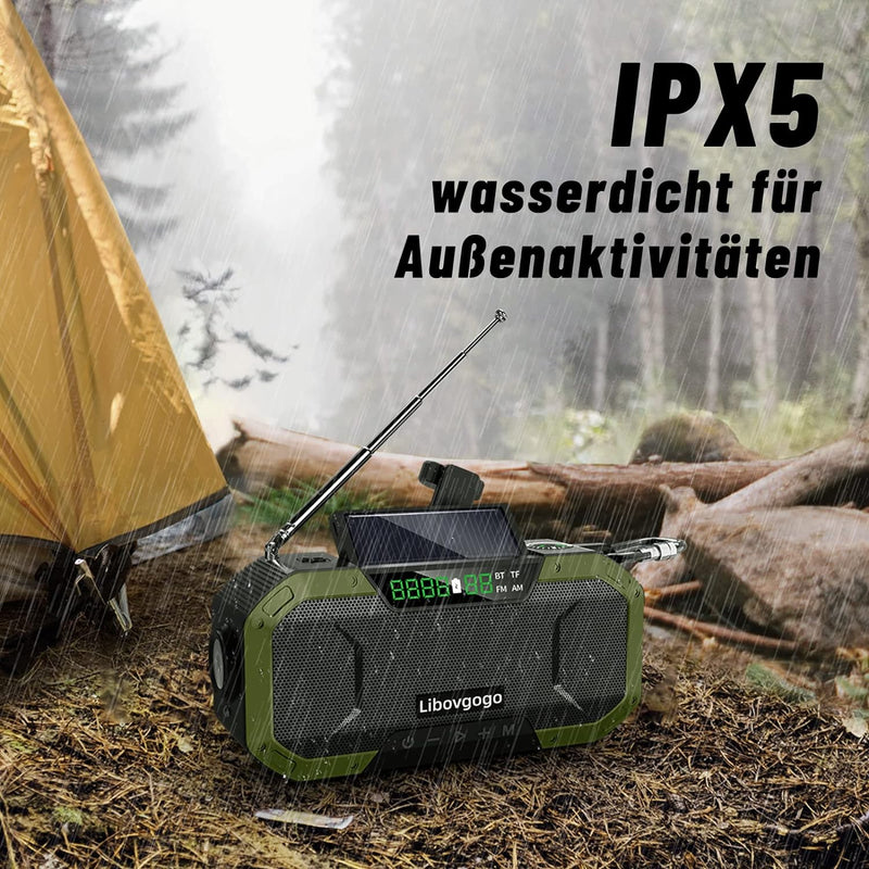 Libovgogo DF-580Pro 5000mAh Kurbelradio mit Handyladefunktion Solar, 7W IPX5 Waterproof Bluetooth La