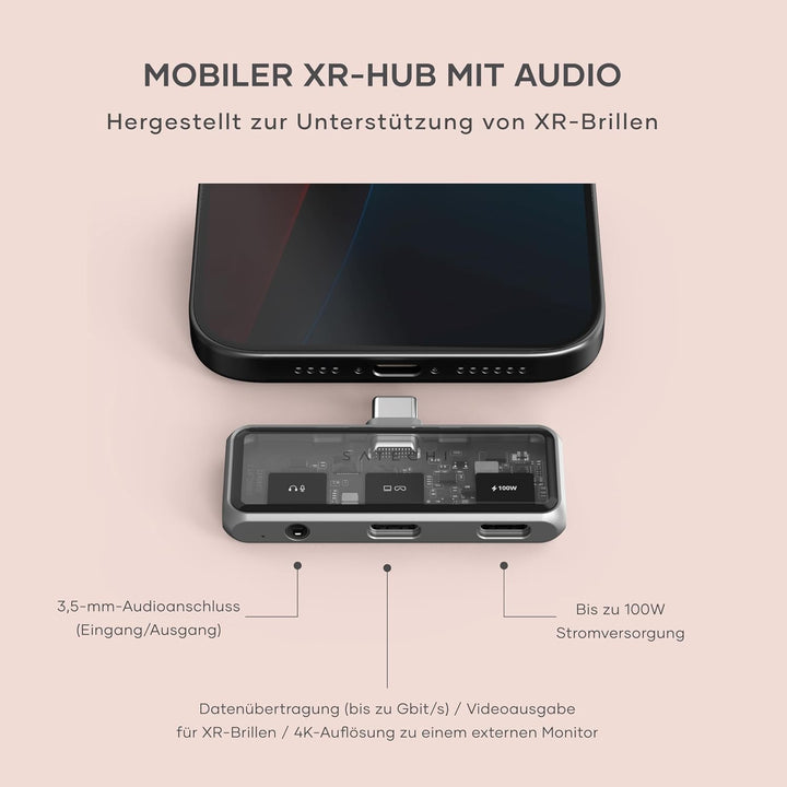 SATECHI USB-C Mobil Hub 4-in-1, 4K HDMI, 100W PD Ladefunktion, 10-Gbit/s-Datenübertragung, 3,5mm Aud